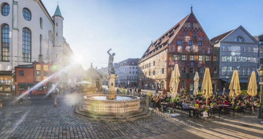 Augsburg's Water Management System - City Walking Tour - Old Town fountains: Augustus, Merkur, and Herkules as landmarks