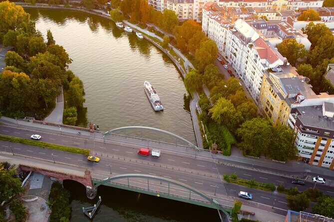 City lounge trip with the lounge ship through Berlin - A major evangelical church and the former East–West border crossing