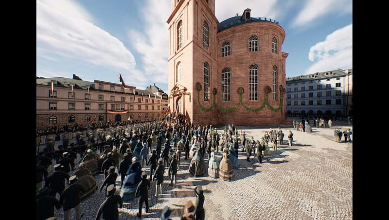 Frankfurt: Walking Tour - discover the city with VR glasses - Stop 1 at TimeRide: setting up the story you’ll see later